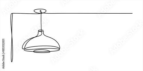 Continuous line art drawing of a minimalist hanging pendant lamp for interior design Vector, illustration