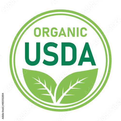 USDA Organic Certification Seal with Green Leaves for Natural Products