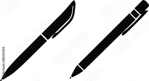 Pen Icon set, classic hand writing tool, pen logo silhouette, 