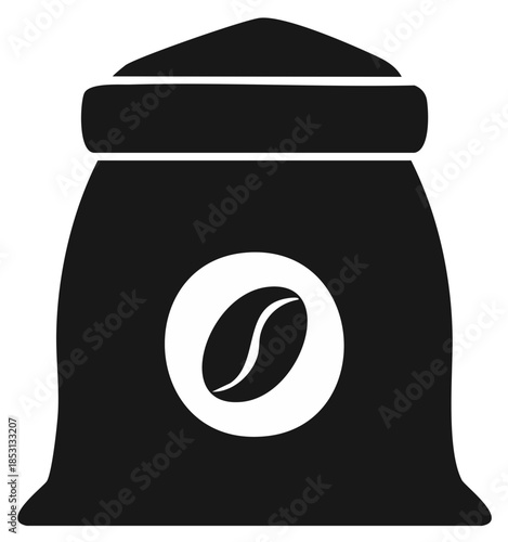 Black silhouette of a coffee bag with a prominent coffee bean symbol