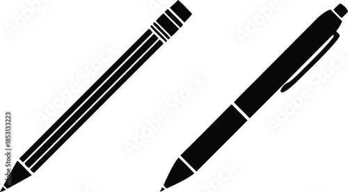 Pen Icon set, classic hand writing tool, pen logo silhouette, 