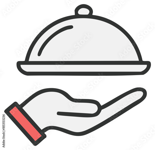 Minimalist icon of a hand offering a covered food platter for catering and hospitality