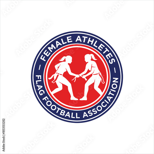 Female athletes flag football association circular badge logo vector design