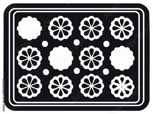 Baking tray with circular pastry molds and dots pattern