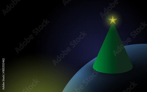 Minimal Abstract Christmas Tree with Golden Star on Dark Background