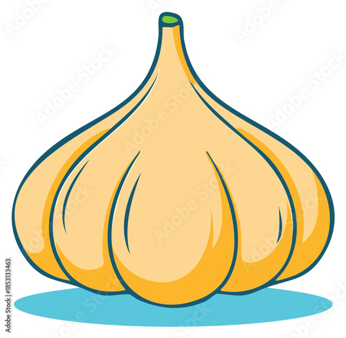 Single Garlic Bulb with Highlighted Edges in Cartoon Vector Illustration