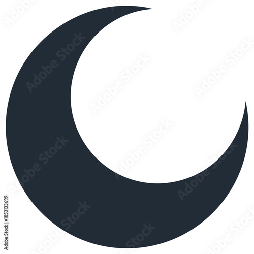 Dark crescent moon silhouette against a clean white background simple graphic design