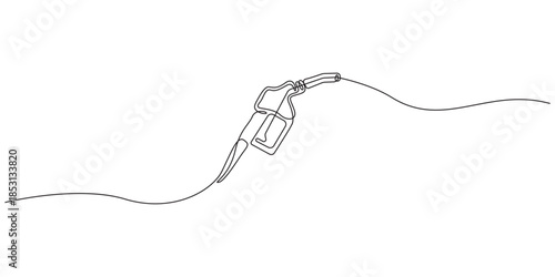 Refueling gas gun dispenser continuous one line drawing, Petrol industry business car diesel pump refuel headline, Gasoline pistol isolated on transparent background.