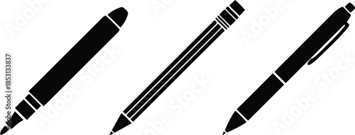 Pen Icon set, classic hand writing tool, pen logo silhouette, 
