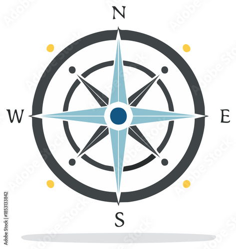 Compass Rose Illustration Navigational Tool with Cardinal Directions and a Circular Frame