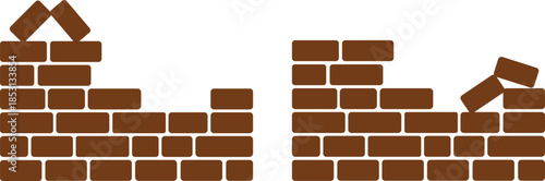 A fragmented brick wall design in a stark black and white composition silhouette