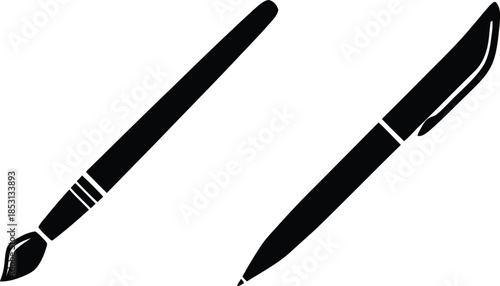 Pen Icon set, classic hand writing tool, pen logo silhouette, 