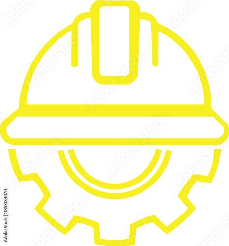 Yellow Hard Hat with Gear Icon - Construction Helmet and Industrial Safety Design for Work Protection