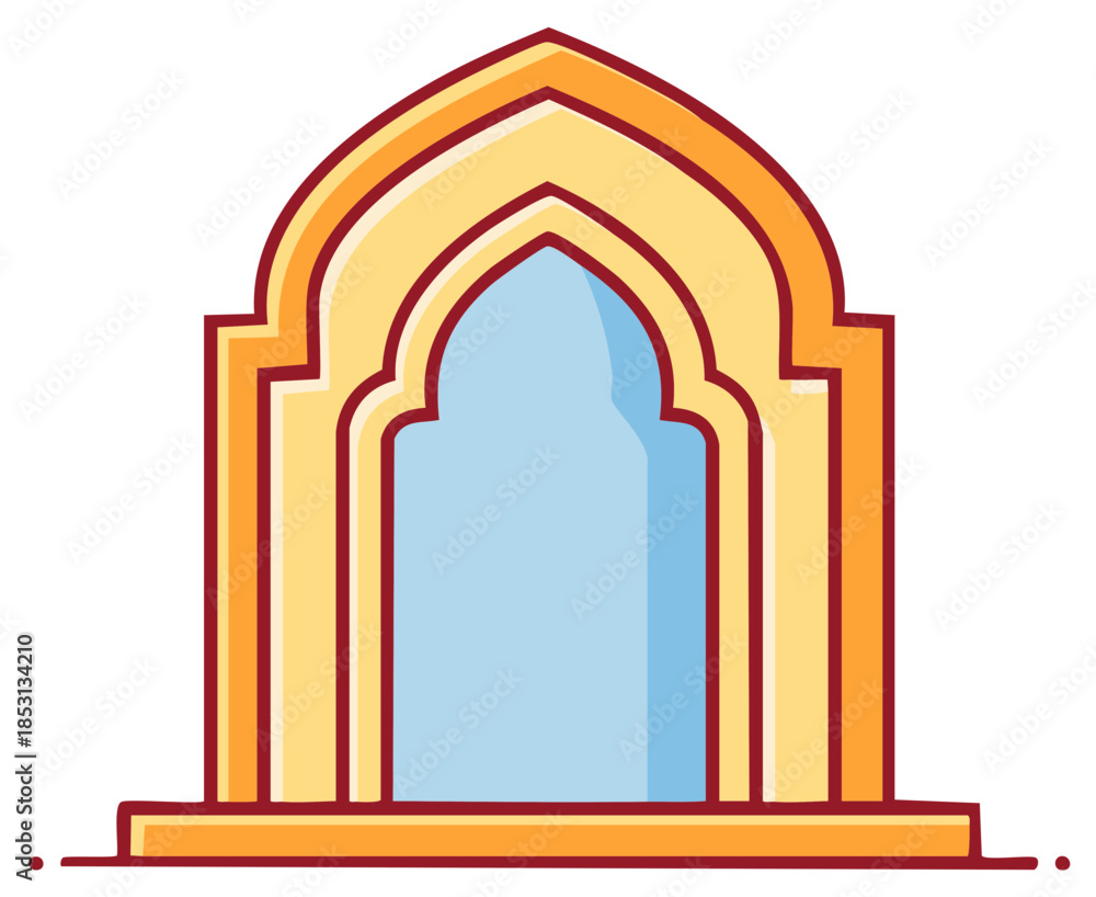 Fototapeta premium Ornate Islamic Archway Window with Golden Hues and Blue Center