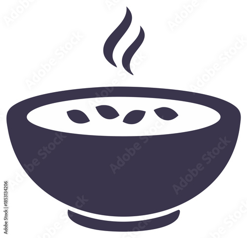 Steaming Bowl of Soup or Porridge with Seeds Icon Dark Teal Color Warm Meal Concept