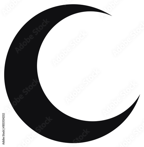 Minimalist dark crescent moon shape graphic design element night sky symbol