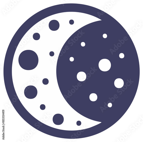 Stylized crescent moon with polka dots representing stars in a dark night sky