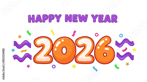 New Year's celebration illustration with vibrant confetti and colorful decorations for 2026