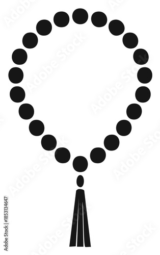 Black rosary bead symbol on a white background. Religious illustration for prayers and contemplation.