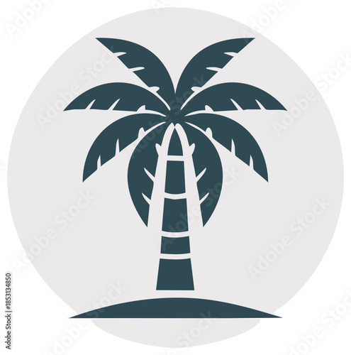 Silhouette of a stylized palm tree on a small island