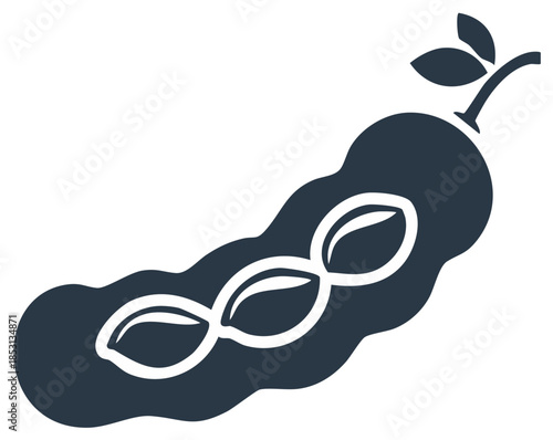 Soybean Pod with Leaves Monochrome Silhouette Icon Fresh Organic Plant-Based Protein Source