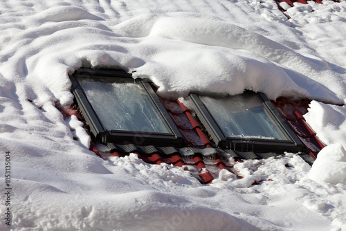 Snowy roof with windows