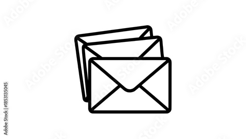 Stacked envelope outline icon – minimalist vector mail glyph with overlapping envelopes