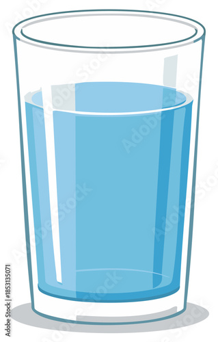Clear glass filled with refreshing blue water isolated on white with subtle shadow