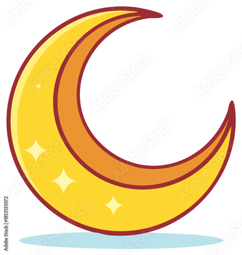 Bright golden crescent moon illustration featuring small sparkling stars a lovely night sky element