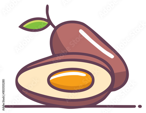 Two Fresh Avocados One Whole and One Cut with a Seed Vector Illustration