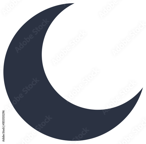 Simple dark blue crescent moon icon, a minimalist flat vector graphic for night sky themes