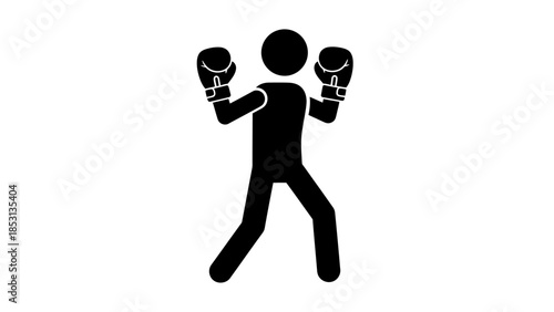 Boxing Silhouette: The dynamic silhouette of a boxer, poised in a fighting stance with gloved fists raised, ready to engage in a physical match, emphasizing action and energy.