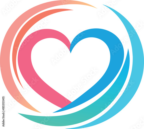 Abstract heart symbol with colorful circular swooshes