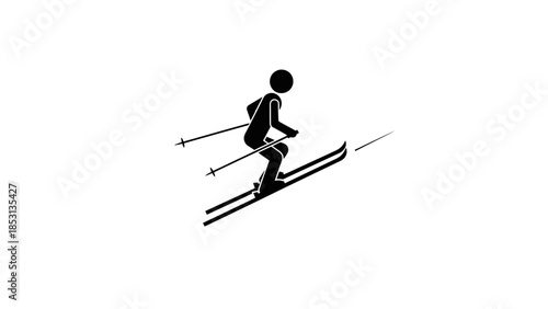 Skiing silhouette: A dynamic silhouette captures a person gracefully skiing down a snowy slope, embodies speed and athleticism.