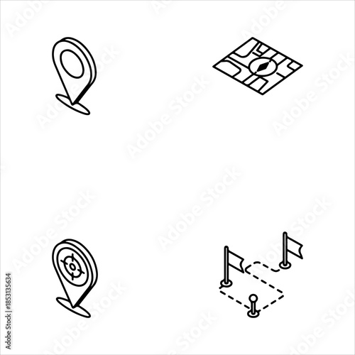 A Professional Navigational Map Icon Symbol, Showcasing Geographic Discovery and Travel Wayfinding in a Flat Design Minimalist Vector for GPS Location Success Tourism World Cartography Direction Plan.