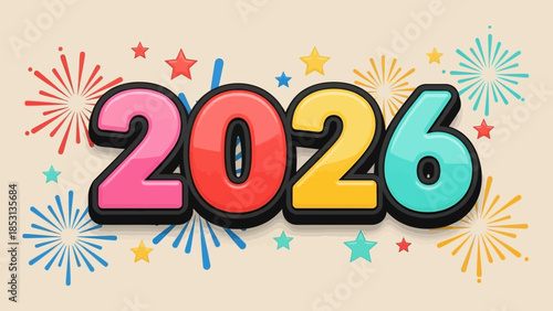 Vibrant New Year's Celebration with Fireworks and Stars in 2026