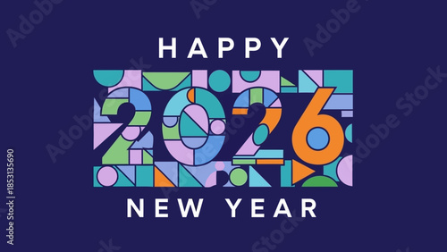 Vibrant New Year 2026 Celebration with Colorful Geometric Shapes