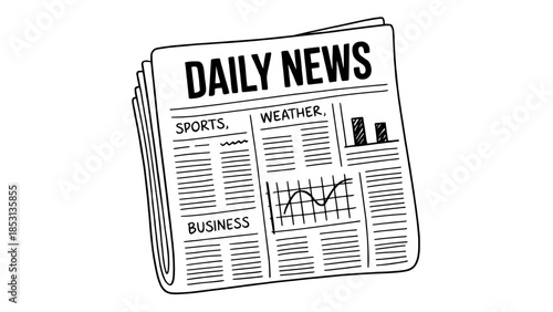 Daily News - Outline Vector Newspaper Icon with Sports, Weather and Business Sections