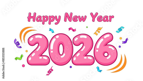 Vibrant New Year 2026 Celebration with Confetti and Balloons