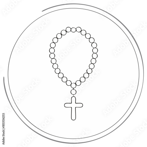 Simple Line Art Rosary Beads with Cross Icon
