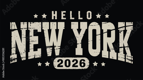 Vibrant Hello New York 2026 typographic design with stars