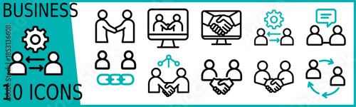 Business digital collaboration icons set,High-quality vector icon pack for modern business and team collaboration workflows