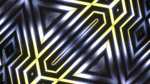 Seamless 3D animation of an abstract kaleidoscope. Pattern of glowing lines