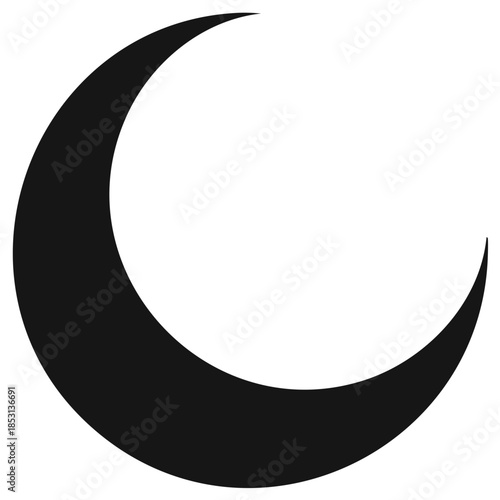 Simple black crescent moon silhouette, a celestial icon for night and lunar concepts