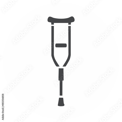 Graphic illustration of a single medical crutch, support aid for injury recovery.