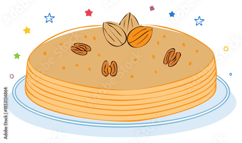 Cartoon Halva Dessert with Almonds and Walnuts on a Plate