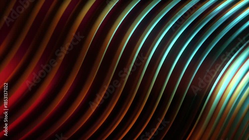 Seamless 3D animation of wavy lines. Glossy ribbed texture in cyberpunk style