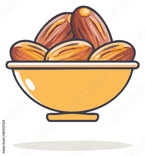 Bowl of Ripe Dates Delicious Fruit Healthy Food Illustration