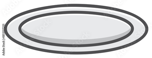 Clean Minimalist Empty Gray Oval Dinner Plate with Dark Outline Vector Illustration
