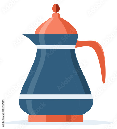 Traditional Arabian coffee pot illustration in blue and orange